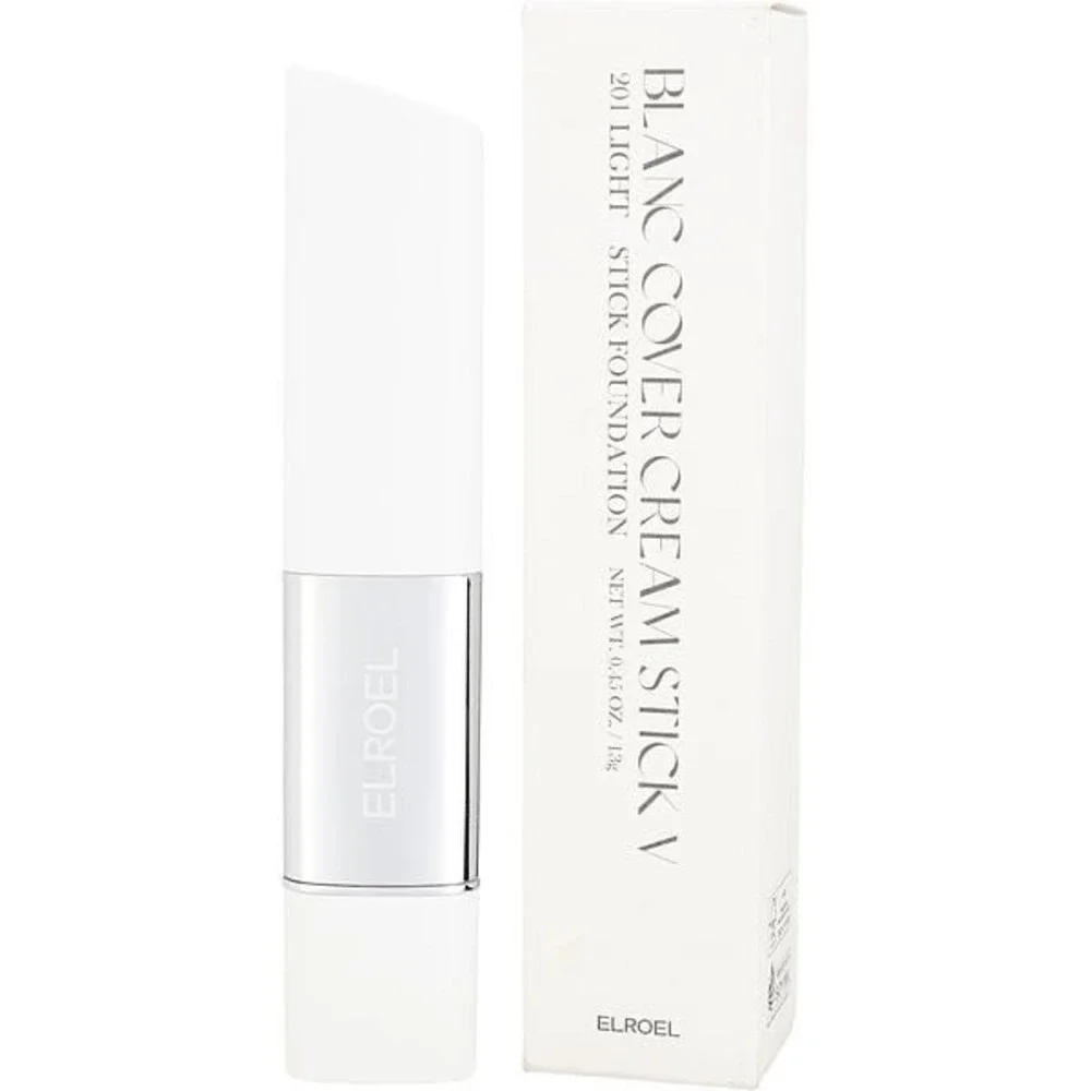 NEW ELROEL Blanc Cover Cream Stick V Foundation 201 Light with Brush 0.45oz